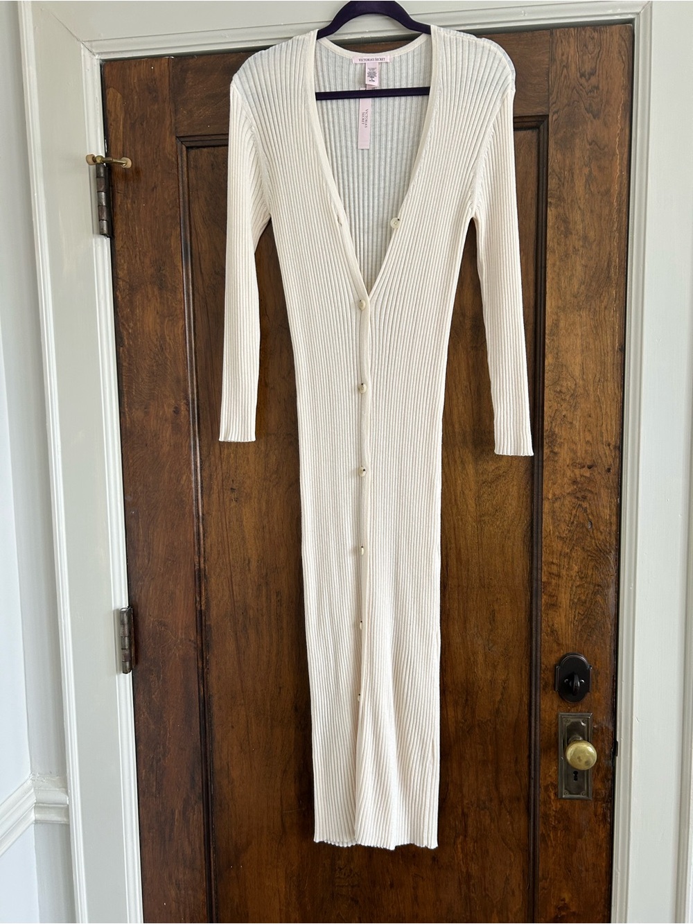 Victoria's Secret Cream Ribbed Button-Down Maxi Dress